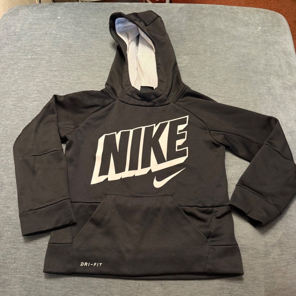 Nike Boys Dri-FIT Black Pullover Hoodie Graphic Logo Size 4 XS